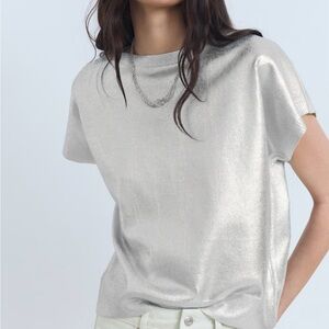 Mango Short-Sleeved Foil Knitted Top